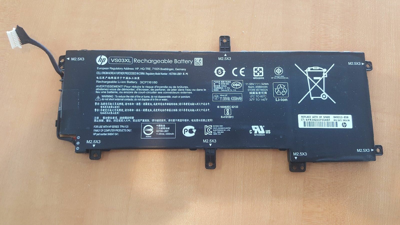 pin laptop HP Pavilion X360 15-bk000, 15-br000 – WA03XL (3 cell)