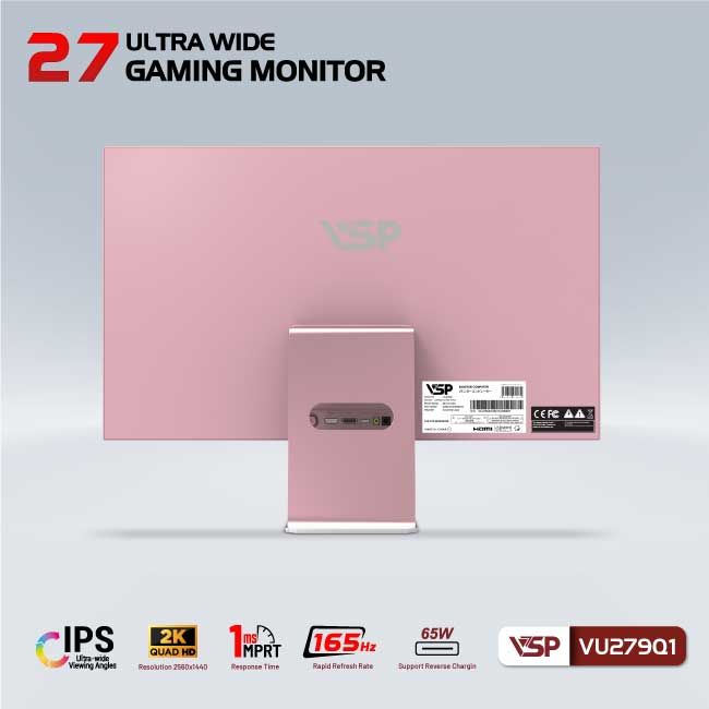 Màn hình VSP VU279Q1 - Pink | 27 inch, 2K, IPS, 165Hz, 1ms, USB C - 65w - Ảnh 5