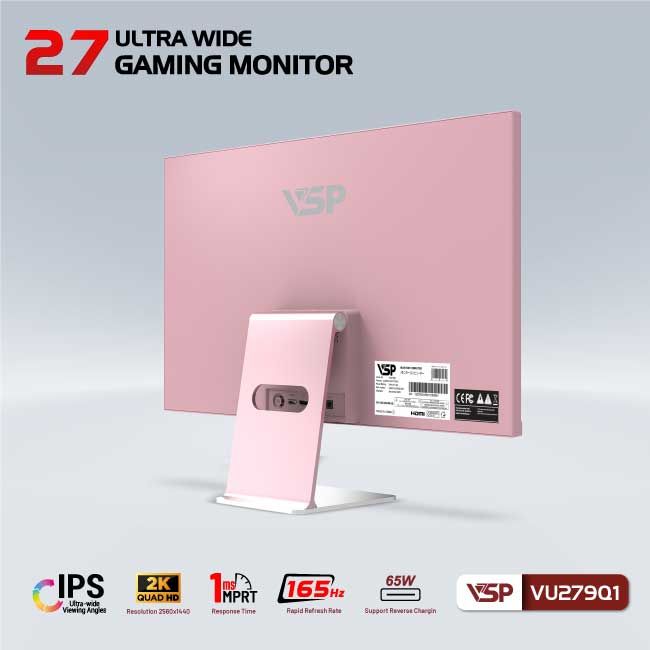 Màn hình VSP VU279Q1 - Pink | 27 inch, 2K, IPS, 165Hz, 1ms, USB C - 65w - Ảnh 4