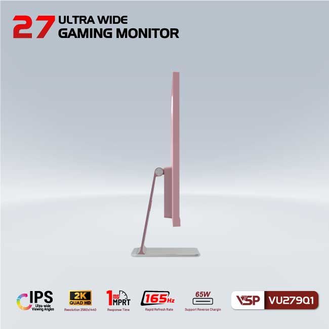 Màn hình VSP VU279Q1 - Pink | 27 inch, 2K, IPS, 165Hz, 1ms, USB C - 65w - Ảnh 3