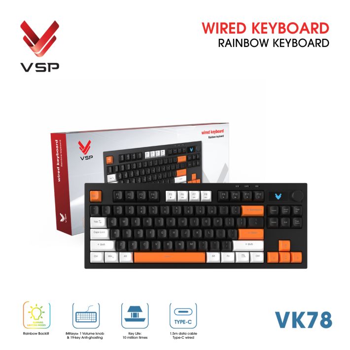 Bàn Phím Giả Cơ Có Dây VSP VK78 | Black-White-Orange (KM04-VK78000164) - Ảnh 5