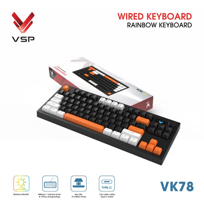 Bàn Phím Giả Cơ Có Dây VSP VK78 | Black-White-Orange (KM04-VK78000164) - Ảnh 3