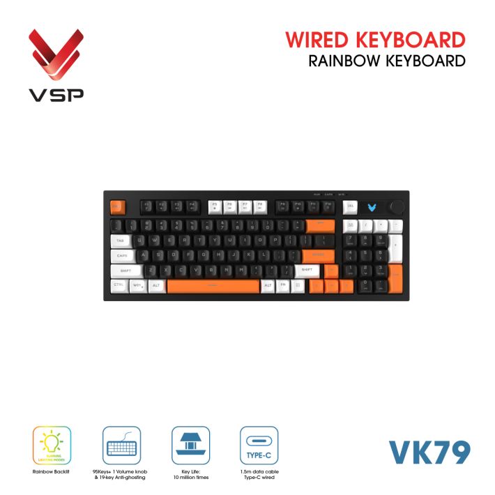 Bàn Phím Giả Cơ Có Dây VSP VK79 | Black-White-Orange (KM04-VK79000164) - Ảnh 2