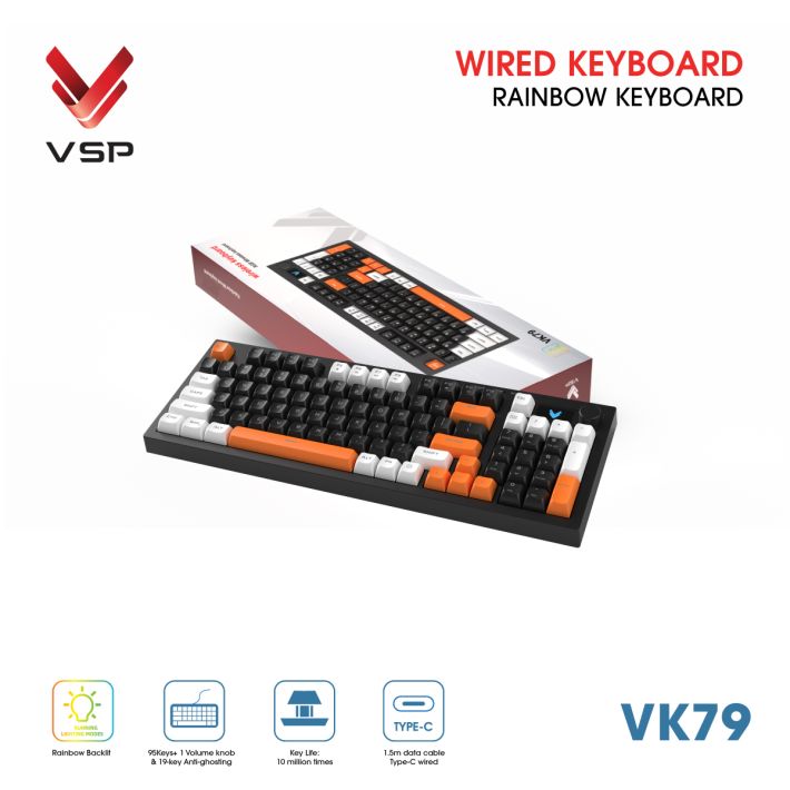 Bàn Phím Giả Cơ Có Dây VSP VK79 | Black-White-Orange (KM04-VK79000164) - Ảnh 4