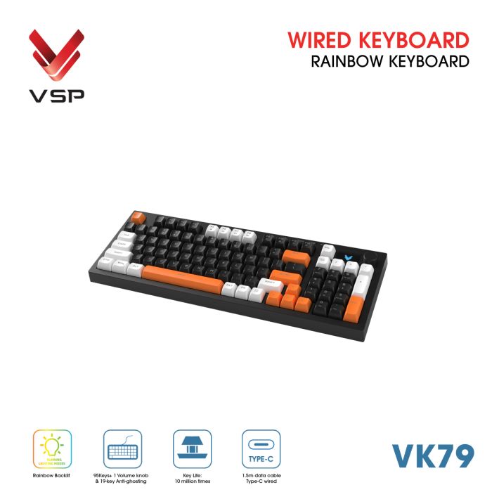 Bàn Phím Giả Cơ Có Dây VSP VK79 | Black-White-Orange (KM04-VK79000164) - Ảnh 5