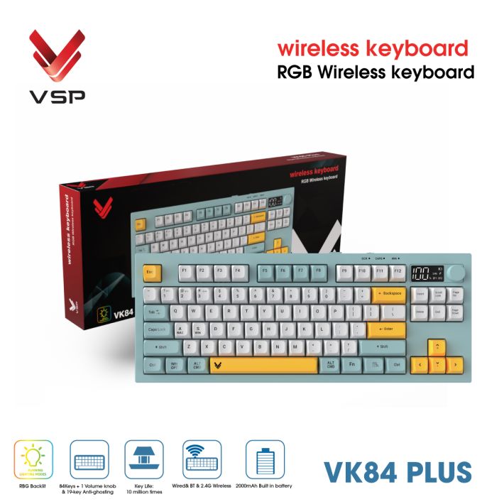 Bàn Phím Giả Cơ Không Dây VSP VK84 Plus| 3 Mode, Min-White-Yellow (KM04-VK84PL0164) - Ảnh 3