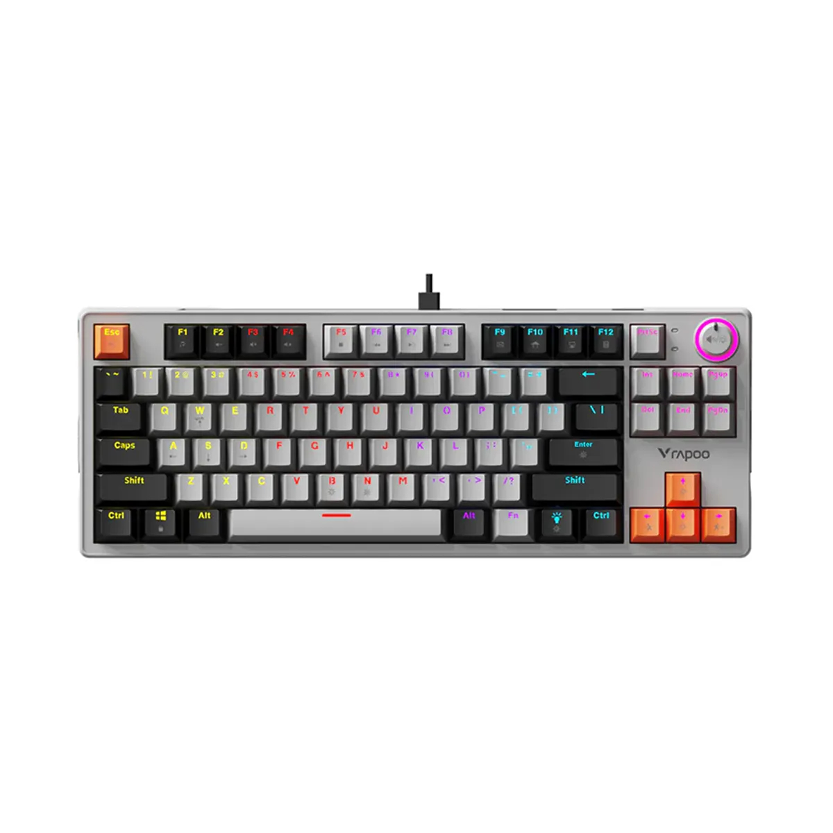 Bàn phím cơ Gaming Rapoo V501-87 RGB | TKL 87 phím, Blue Switch, RGB, USB, Đen Xám Cam
