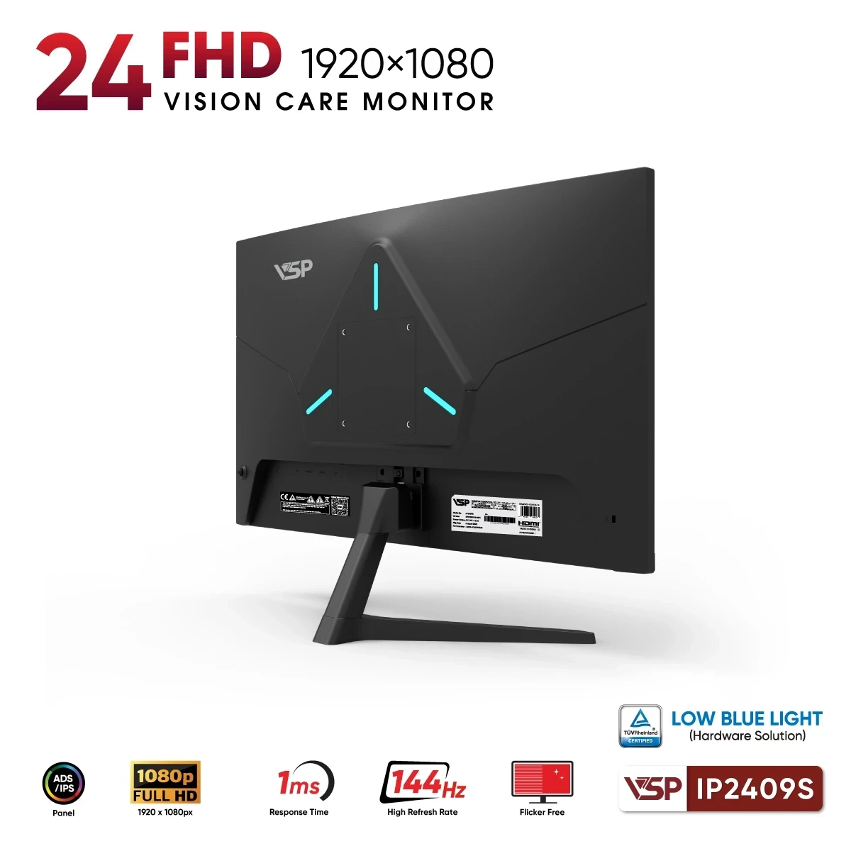 Màn hình Gaming VSP IP2409S | 24 inch, Full HD, IPS, 144Hz, 1ms - Ảnh 4