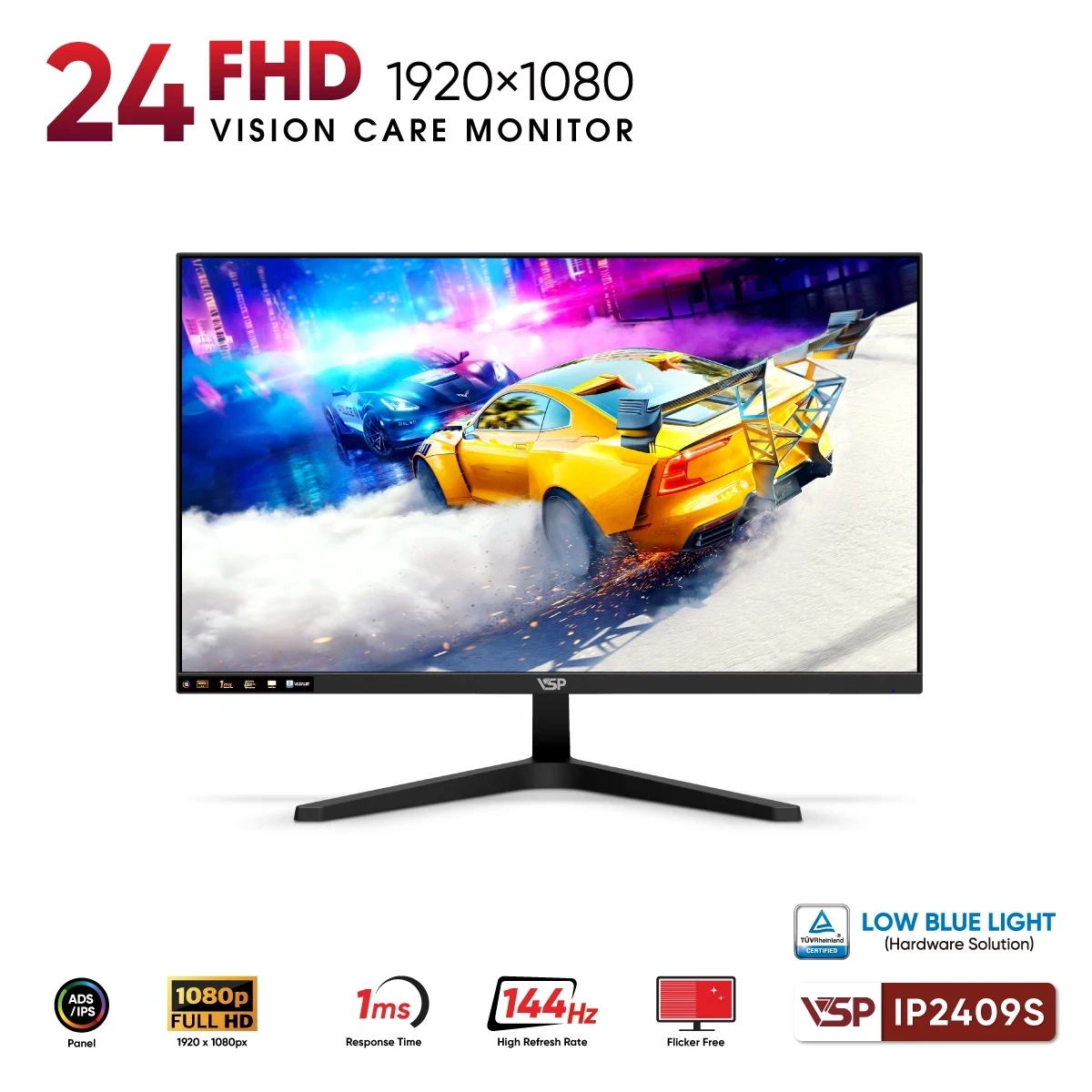 Màn hình Gaming VSP IP2409S | 24 inch, Full HD, IPS, 144Hz, 1ms - Ảnh 2