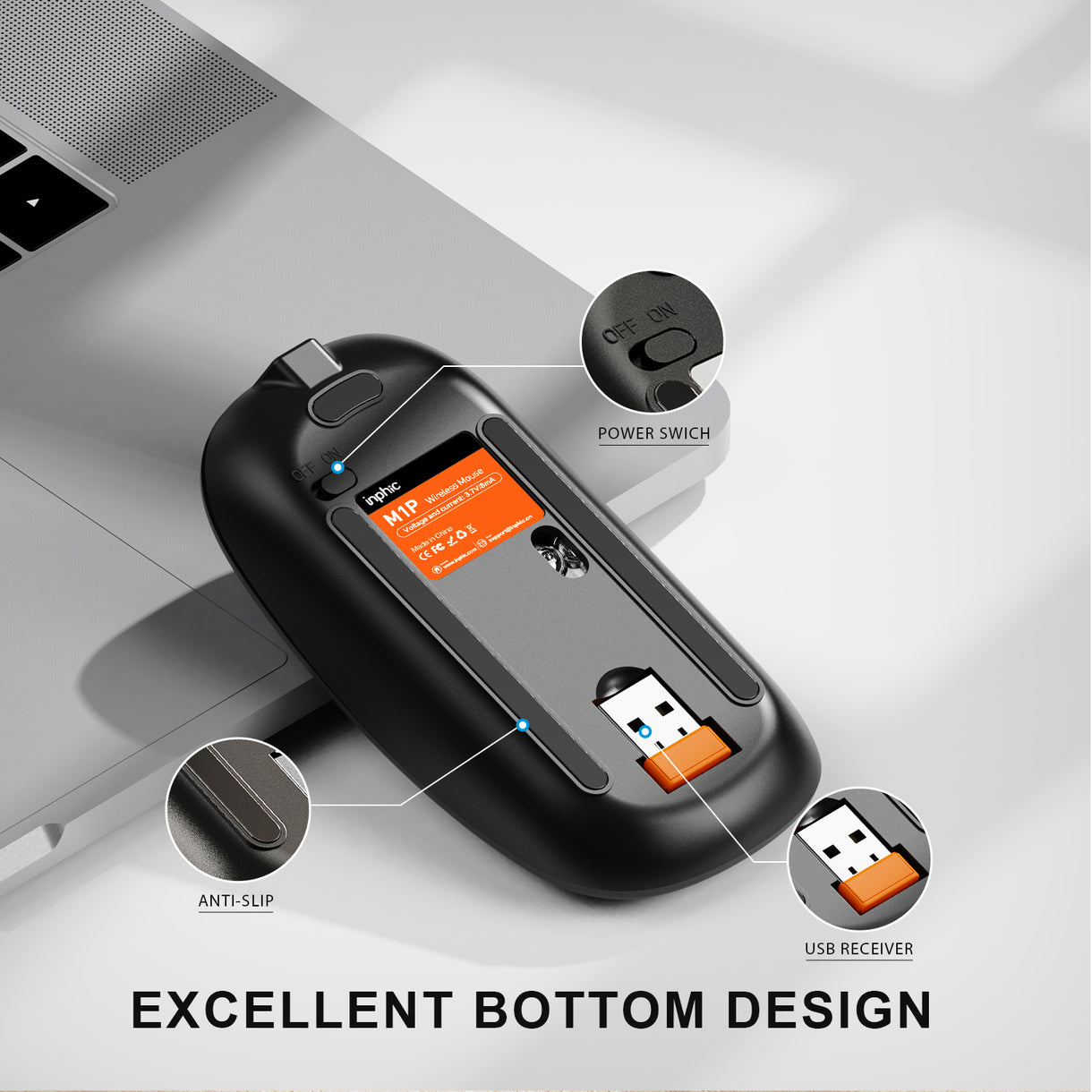 Chuột văn phòng INPHIC M1P Chính Hãng | Wireless, 1600 DPI, 73g, Đen - Ảnh 3