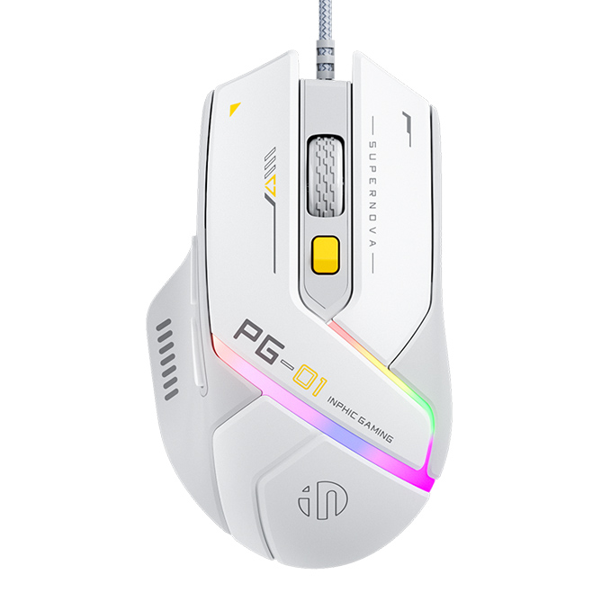 Chuột gaming INPHIC PG1 Chính Hãng | Wired, 12800 DPI, 78g, Trắng