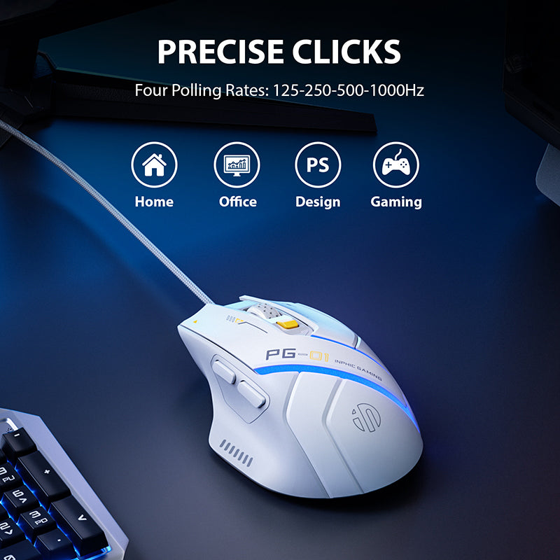 Chuột gaming INPHIC PG1 Chính Hãng | Wired, 12800 DPI, 78g, Trắng - Ảnh 2