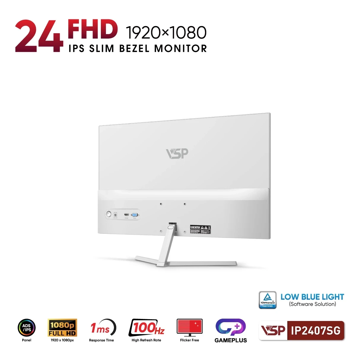 Màn hình văn phòng VSP IP2407SG Trắng | 24 inch, FHD, IPS, 100Hz - Ảnh 4
