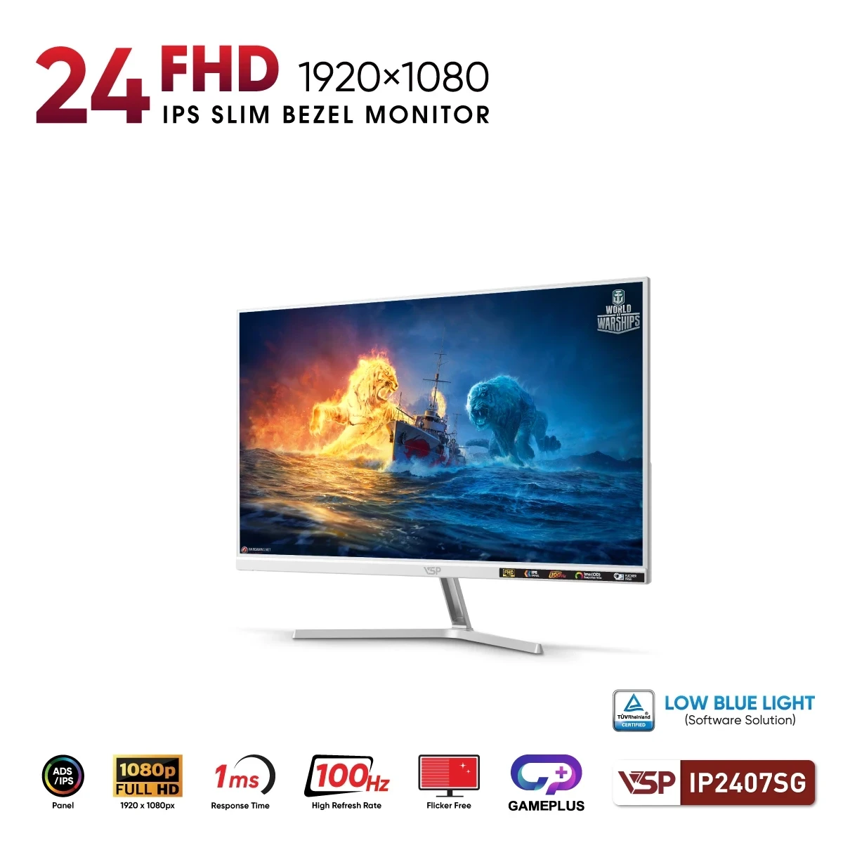 Màn hình văn phòng VSP IP2407SG Trắng | 24 inch, FHD, IPS, 100Hz - Ảnh 3
