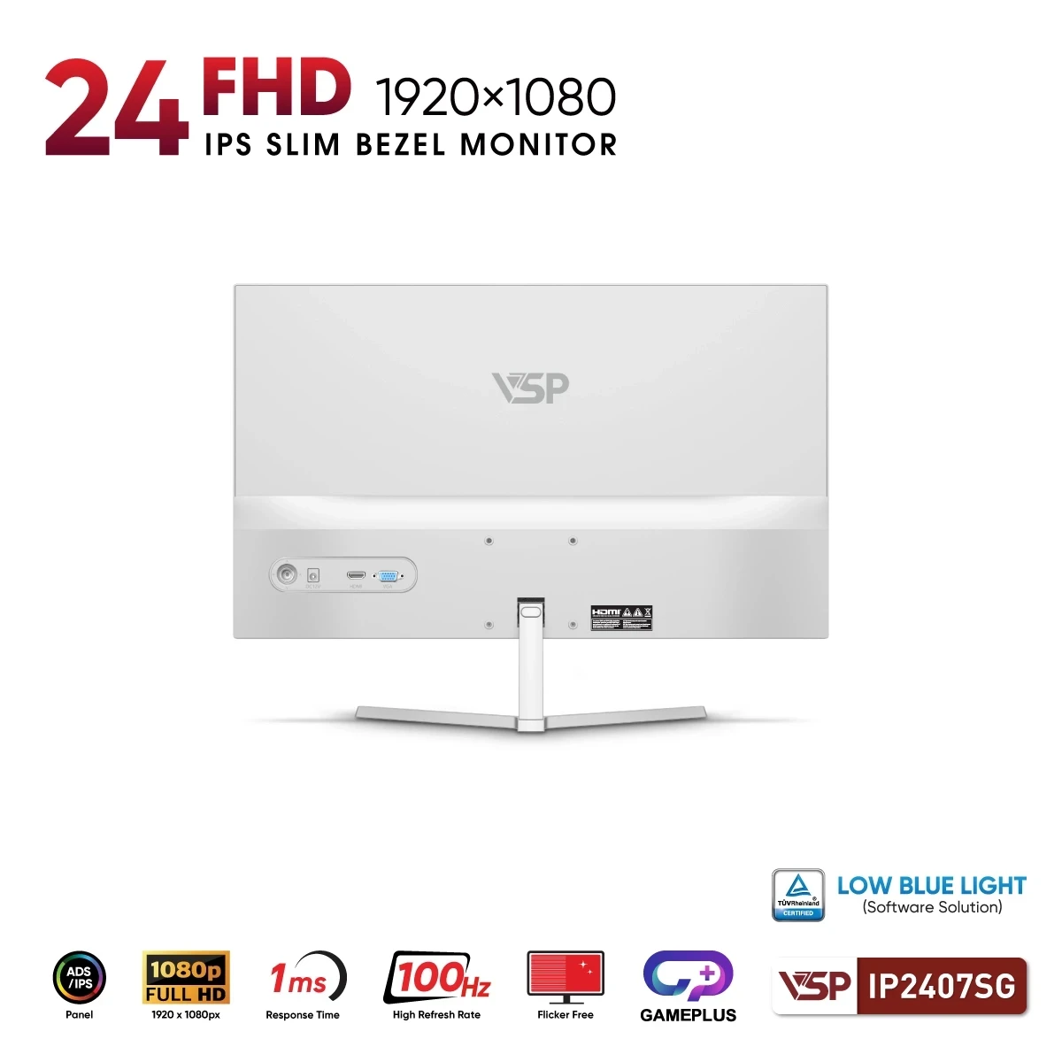 Màn hình văn phòng VSP IP2407SG Trắng | 24 inch, FHD, IPS, 100Hz - Ảnh 2