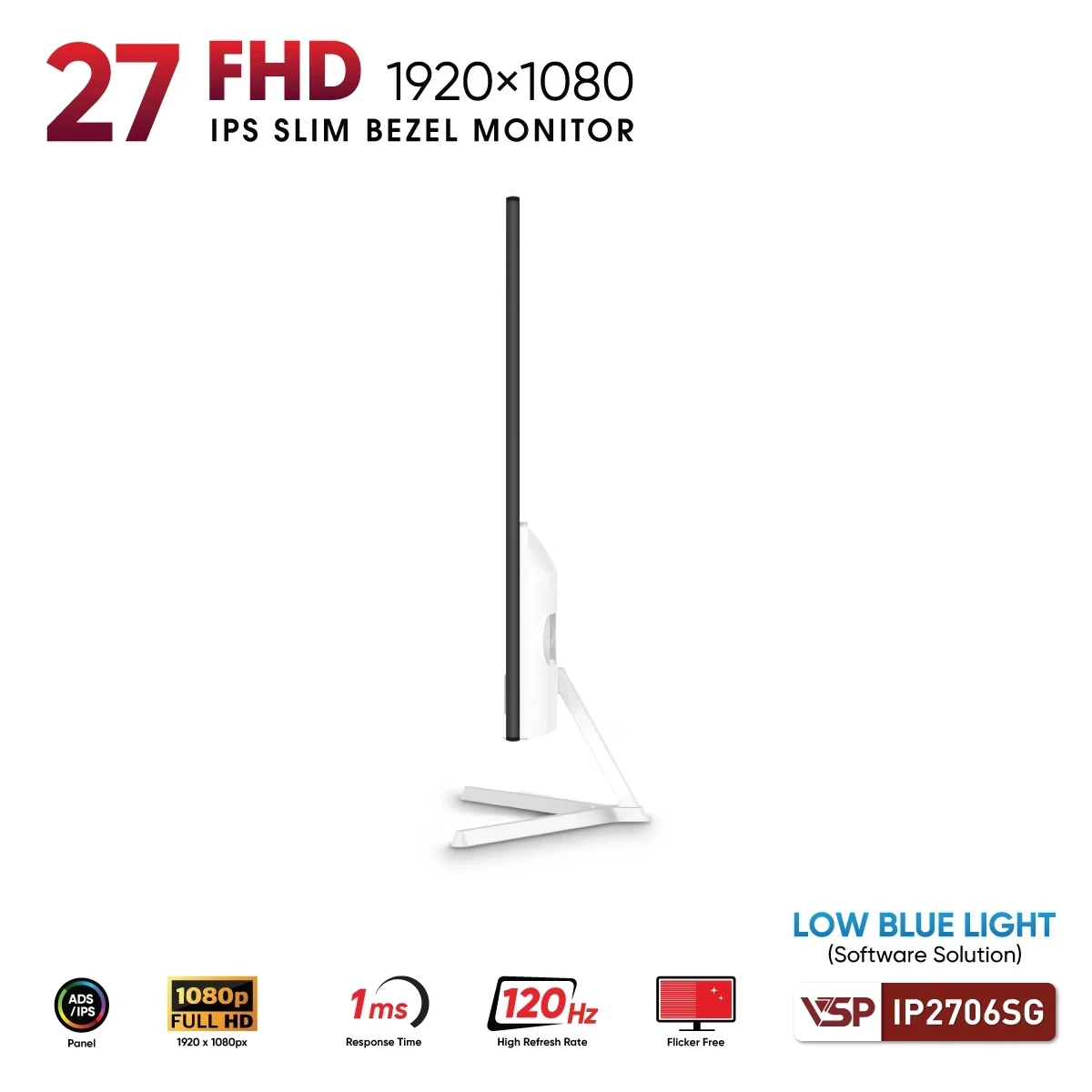 Màn hình văn phòng VSP IP2706SG | 27 inch, FHD, IPS, 120Hz, Trắng - Ảnh 5