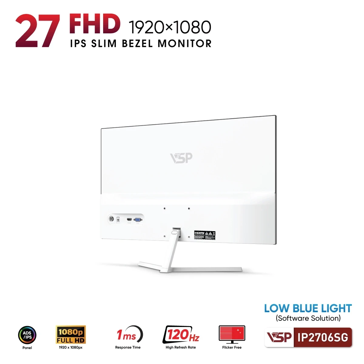 Màn hình văn phòng VSP IP2706SG | 27 inch, FHD, IPS, 120Hz, Trắng - Ảnh 4