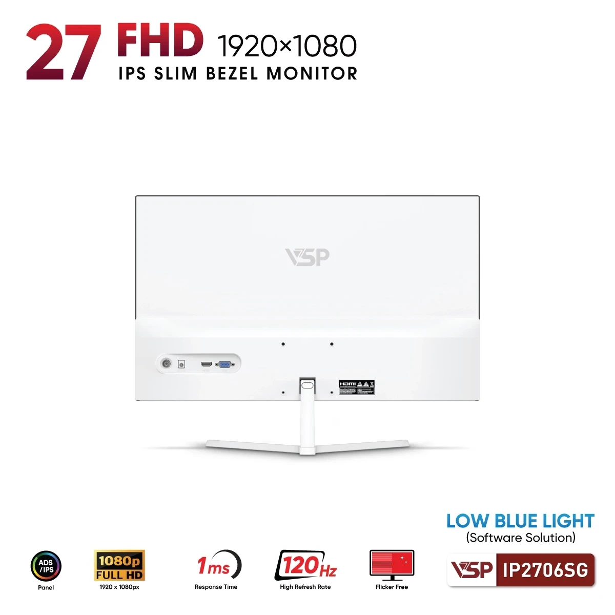 Màn hình văn phòng VSP IP2706SG | 27 inch, FHD, IPS, 120Hz, Trắng - Ảnh 2