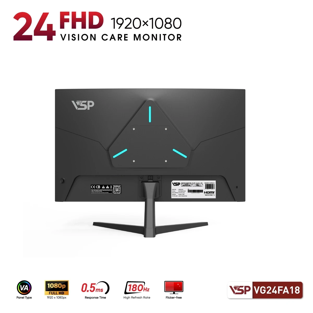 Màn hình Gaming VSP VG24FA18 | 24 inch, FHD, VA, 180Hz - Ảnh 3