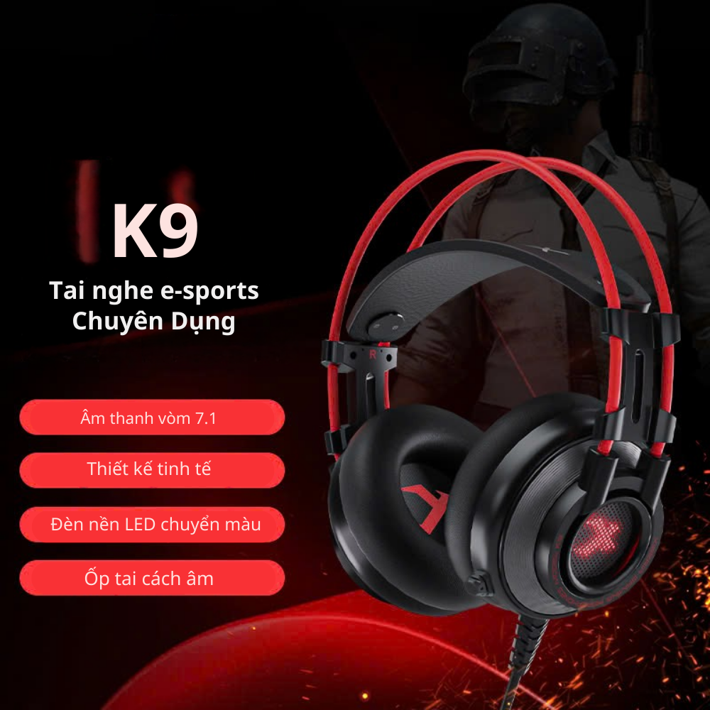 Tai nghe Gaming Xiberia K9 | Có dây, Over-ear, LED, Đen - Đỏ - Ảnh 3