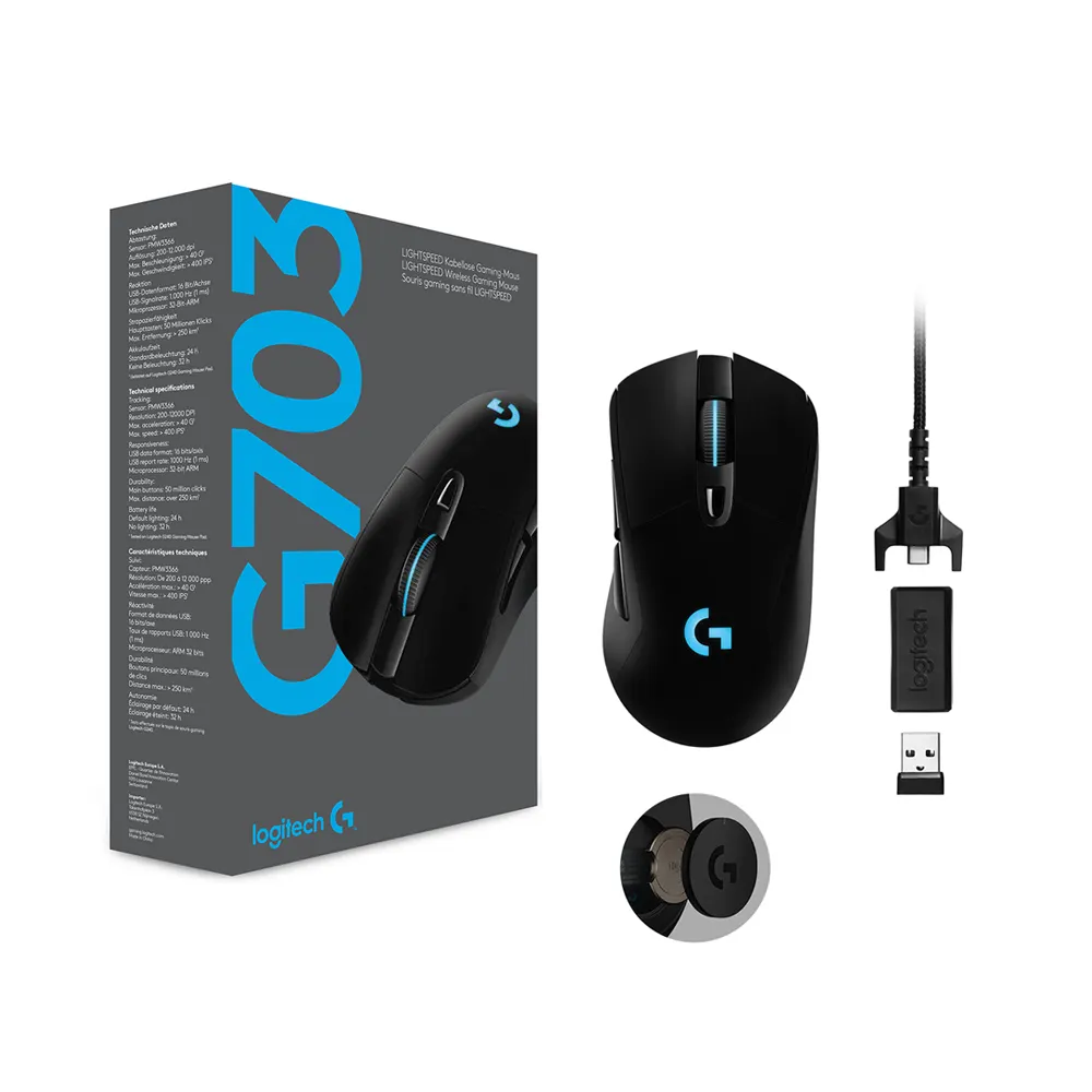Chuột gaming Logitech G703 HERO Lightspeed | Wireless 2.4Ghz, 25600 DPI, 95g, RGB, Đen - Ảnh 5